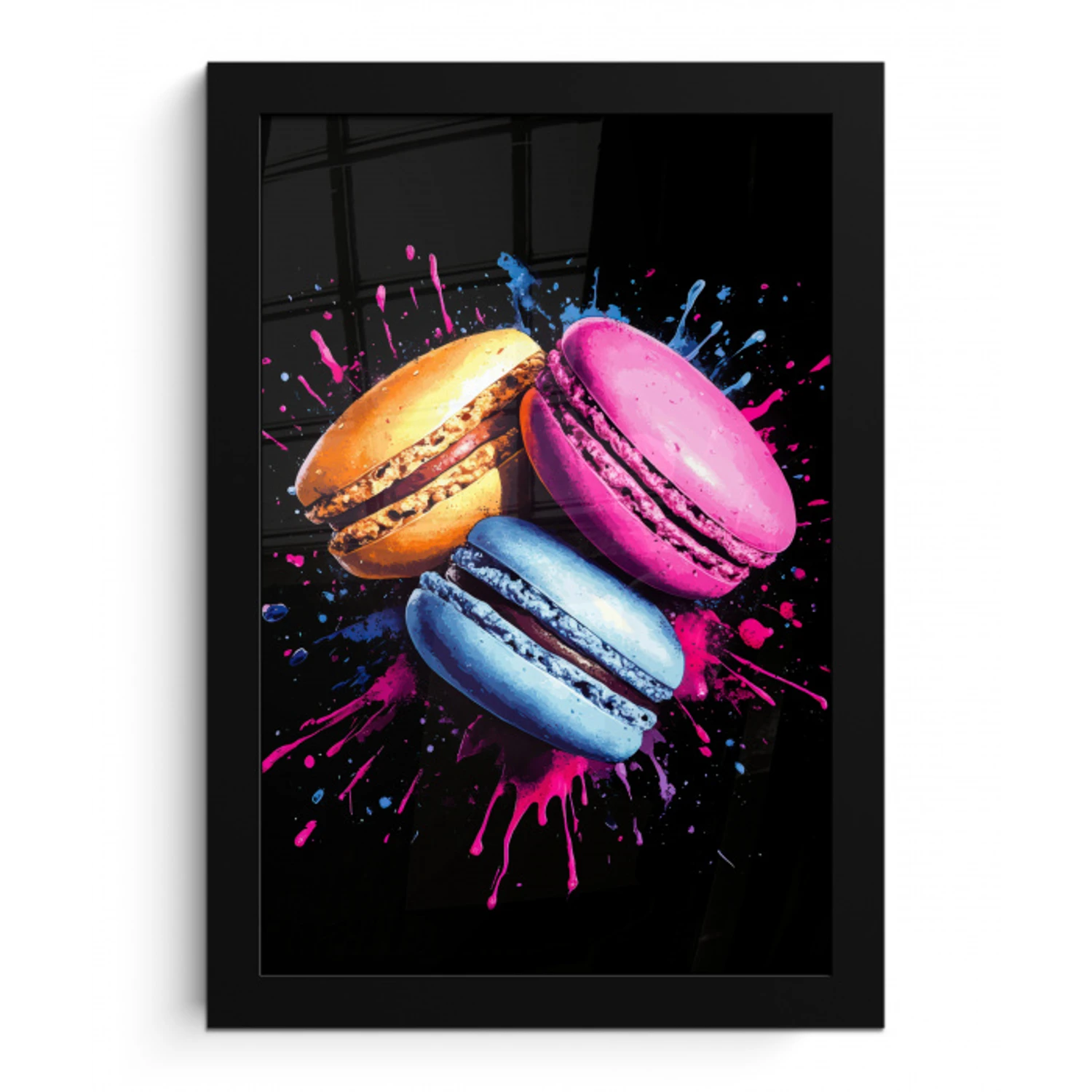 Macarons - Dessert - Graffiti - Kleurrijk - Roze - Blauw - Geel fotolijst zwart zonder passe partout klein -3d