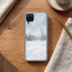 Bospad - Dennen - Sneeuw - Winter - Rustgevend Telefoonhoesje Samsung Galaxy A12 klein -sfeer1