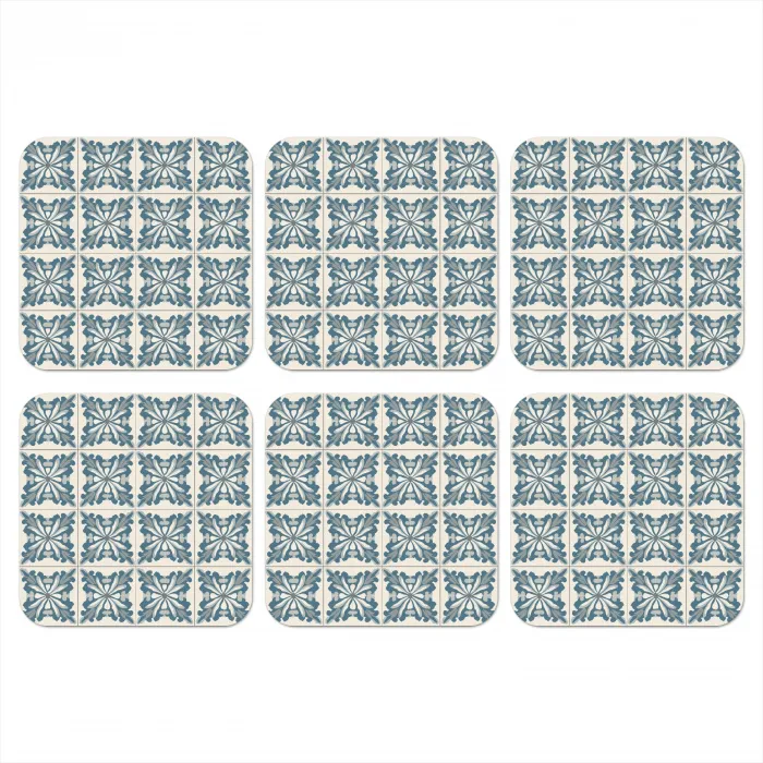 Dessin - Tegel - Blauw onderzetter kurk middel 366 -3d