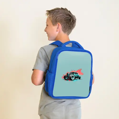 Hotrod turquoise Kinderrugzak - Blauw middel -sfeer2