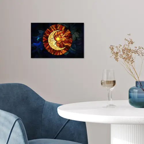 Mozaïek - Glas - Maan - Donkerblauw poster papier klein -sfeer3