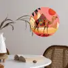 Kameel - Pyramides - Rode zon Wandcirkel behangsticker klein -sfeer3