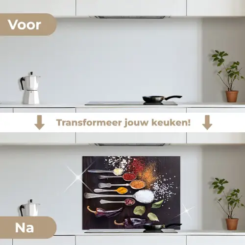 Kruiden - Lepels - Specerijen - Industrieel keuken achterwand spatscherm middel -voor_na_NL