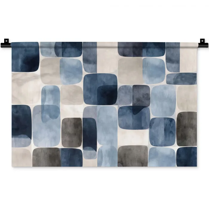 Patroon - Blauw - Vierkanten Wandkleed katoen klein -zz3d