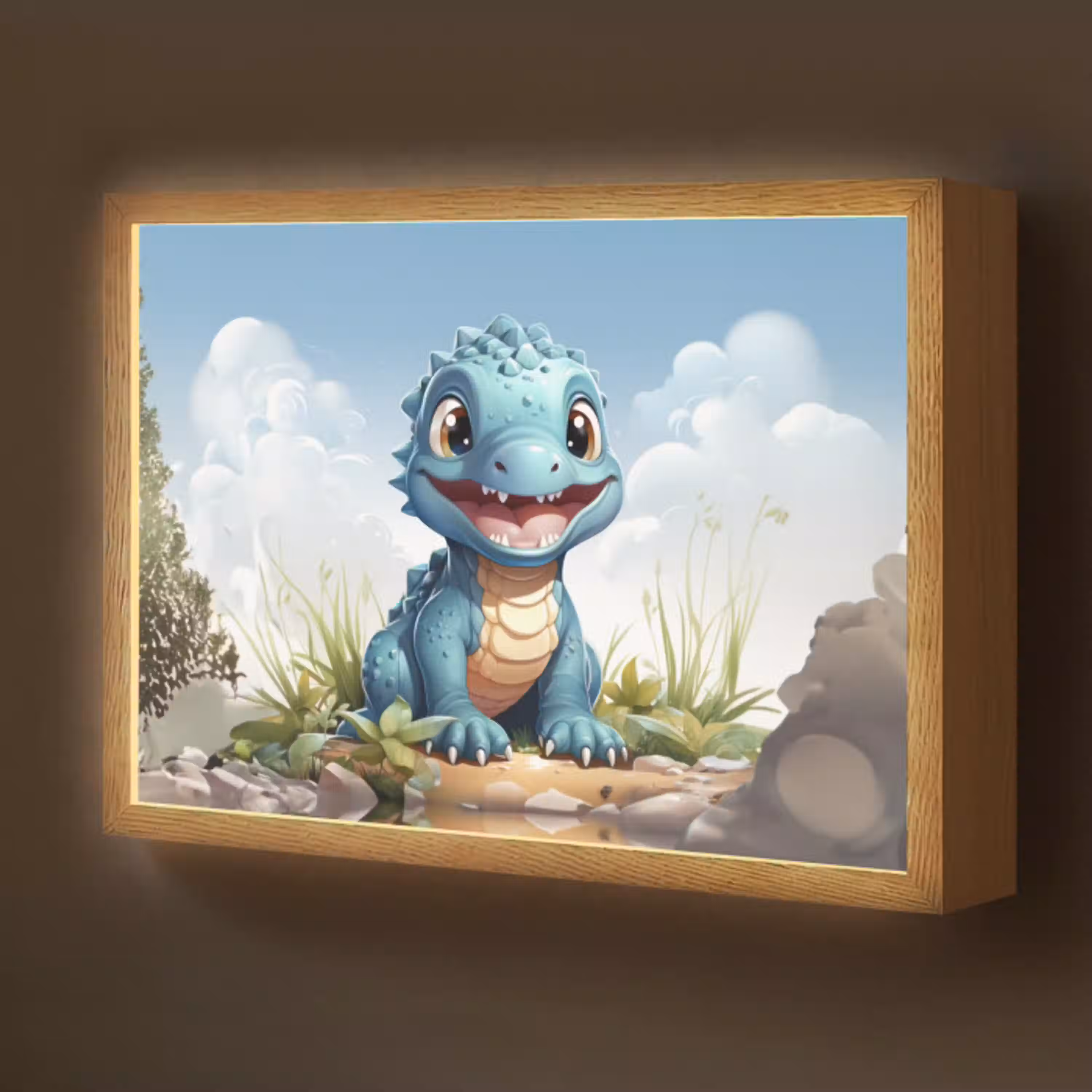 Draak - Blauw - Jongens - Kinderen Light Box met batterij (Wandlamp kind) middel -z3d_website