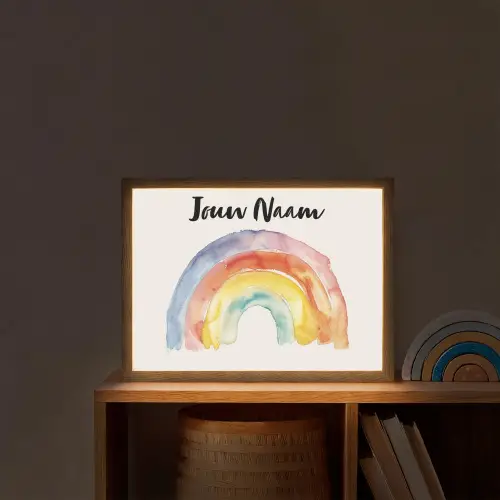 Regenboog - Watercolor - Kleurrijk Light Box met batterij (Wandlamp kind) middel -sfeer1_kind