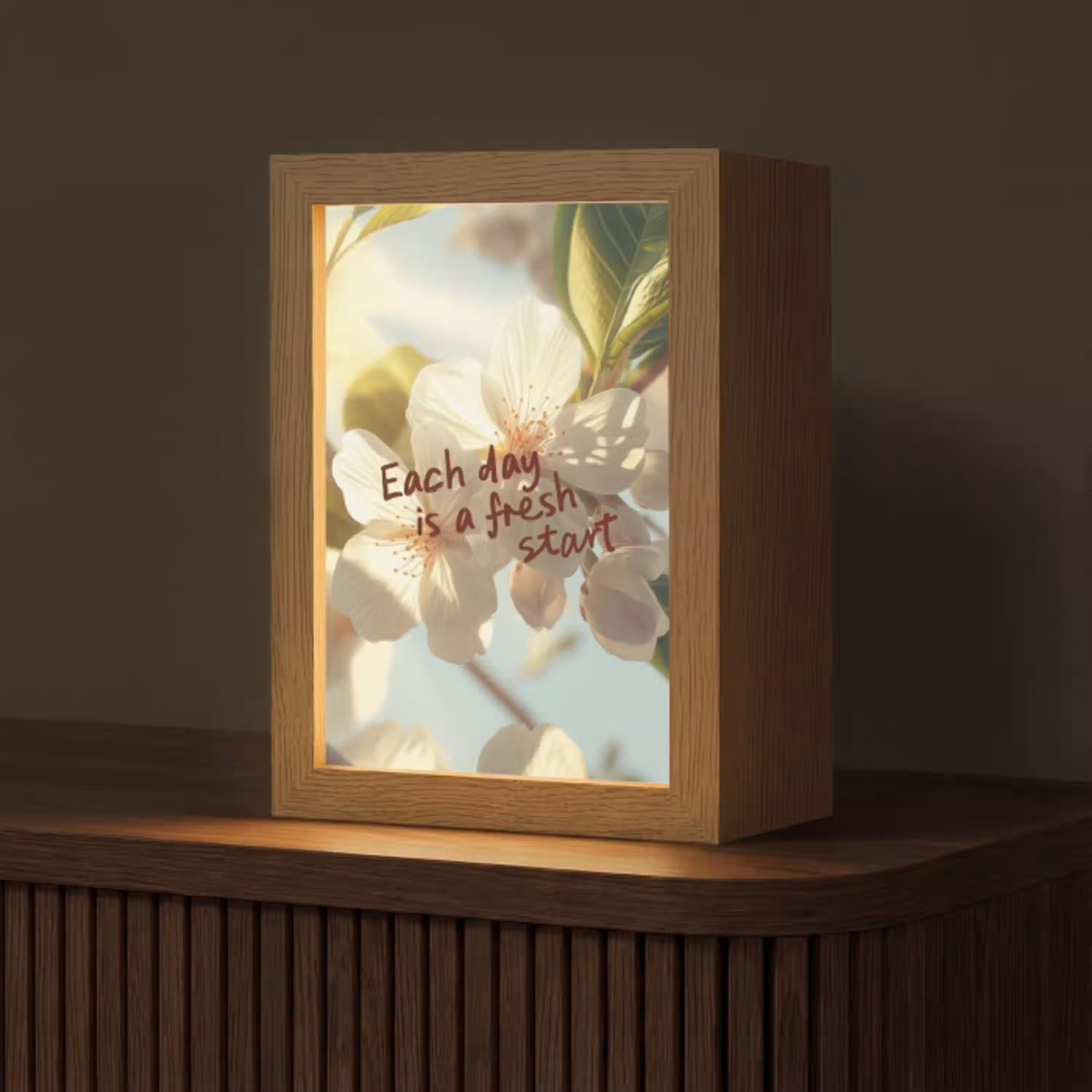 Bloesems - Zonlicht - Quote - Wit Light Box met kabel (Tafellamp) klein -z3d_website