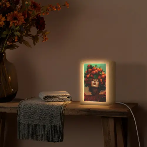 Vrouw - Frambozen - Bladeren Light Box met kabel (Tafellamp) klein -sfeer4