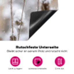 Roodborstje - Gedroogde bloem - Sneeuw - Winter - Vertederend Inductie beschermer vinyl 3mm klein -zzzzzzz-lf-onderkant