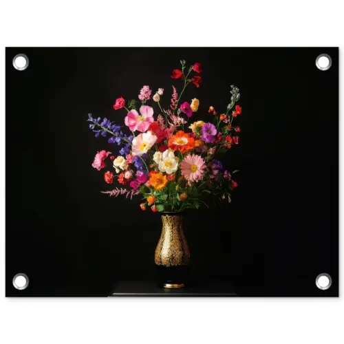 Kleurrijk - Boeket - Vaas - Goud tuinposter los doek klein -3d