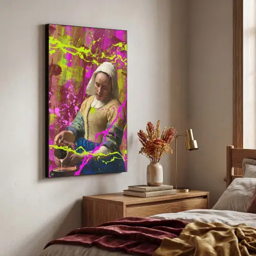 Melkmeisje - Johannes Vermeer - Neon Textielframe - compleet frame klein -sfeer3