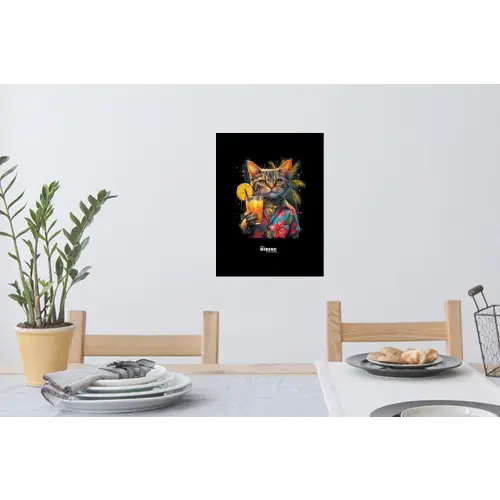 Kat in tropische street art stijl Muursticker klein -eettafel