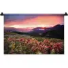 Bloemen - Bergen - Landschap - Nacht - Lucht - Roze Wandkleed katoen klein -zz3d
