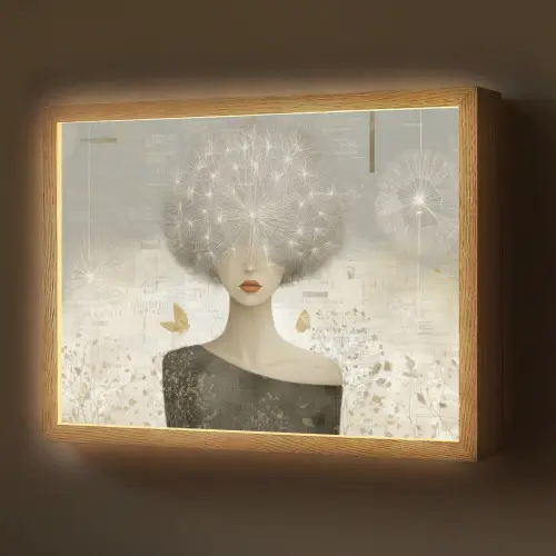 Pluis - Vrouw - Beige Light Box met batterij (Wandlamp) middel -z3d_website