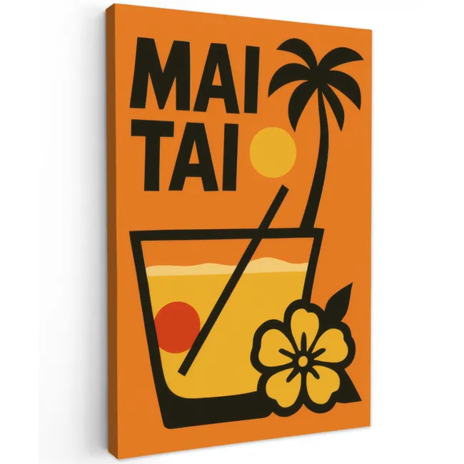 Palmboom - Bloem - Art - Drink Tuinposter op houten frame 2 cm dik klein -3d