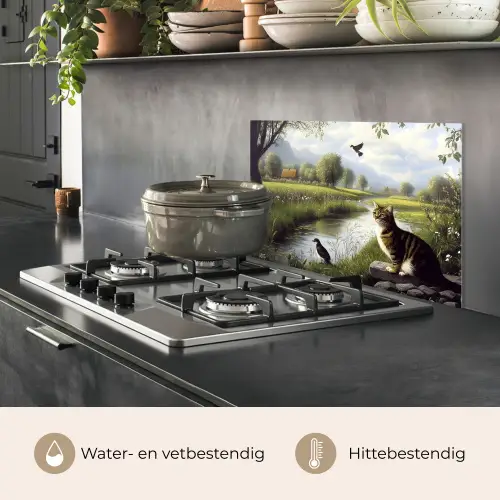 Kat - Beekje - Weide keuken achterwand spatscherm klein -usp_NL