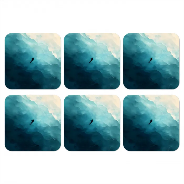 Zee - Silhouet - Abstract - Blauw onderzetter kurk middel -3d