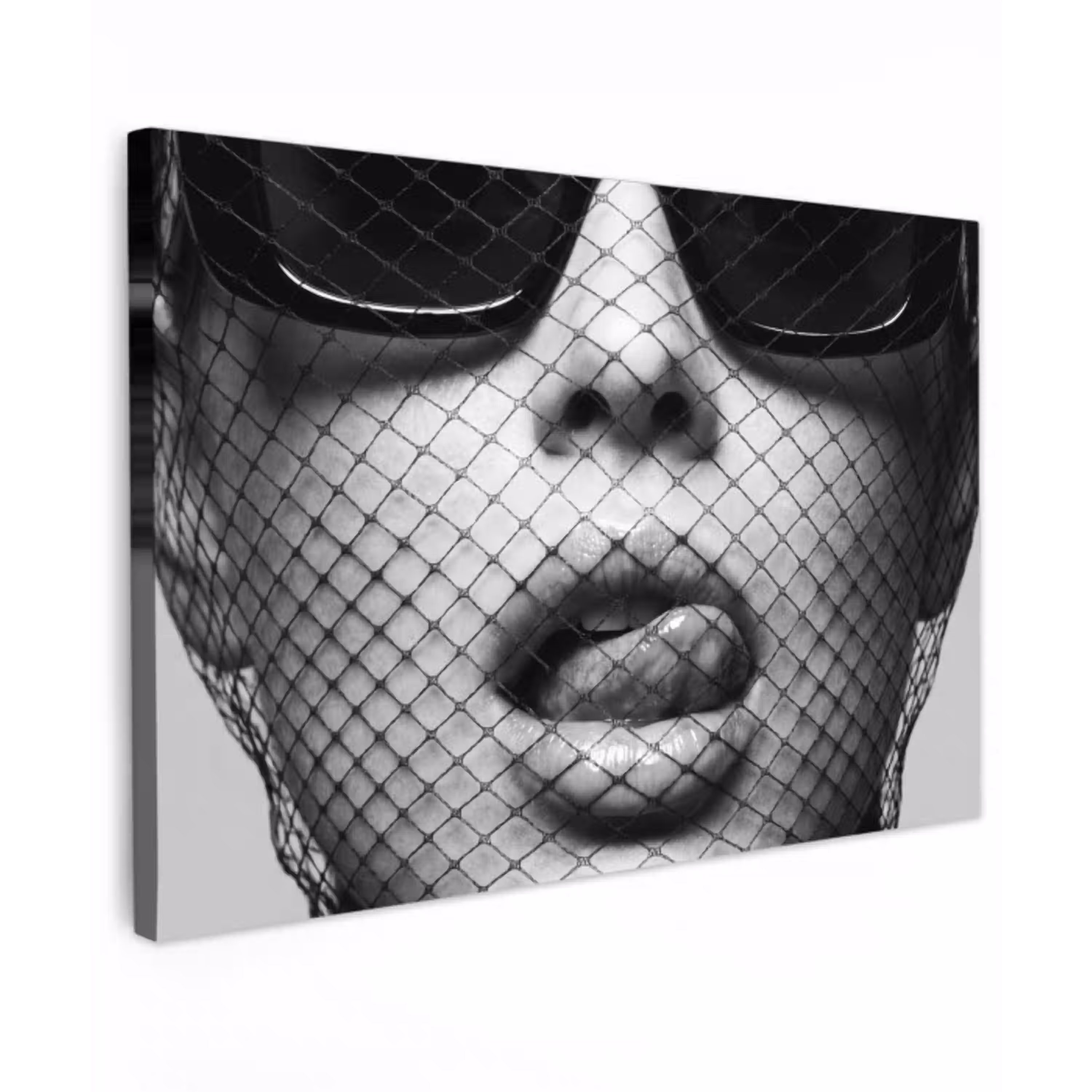 Vrouw - Net - Mysterieus - Zwart - Wit Tuinposter op houten frame 2 cm dik klein -3d