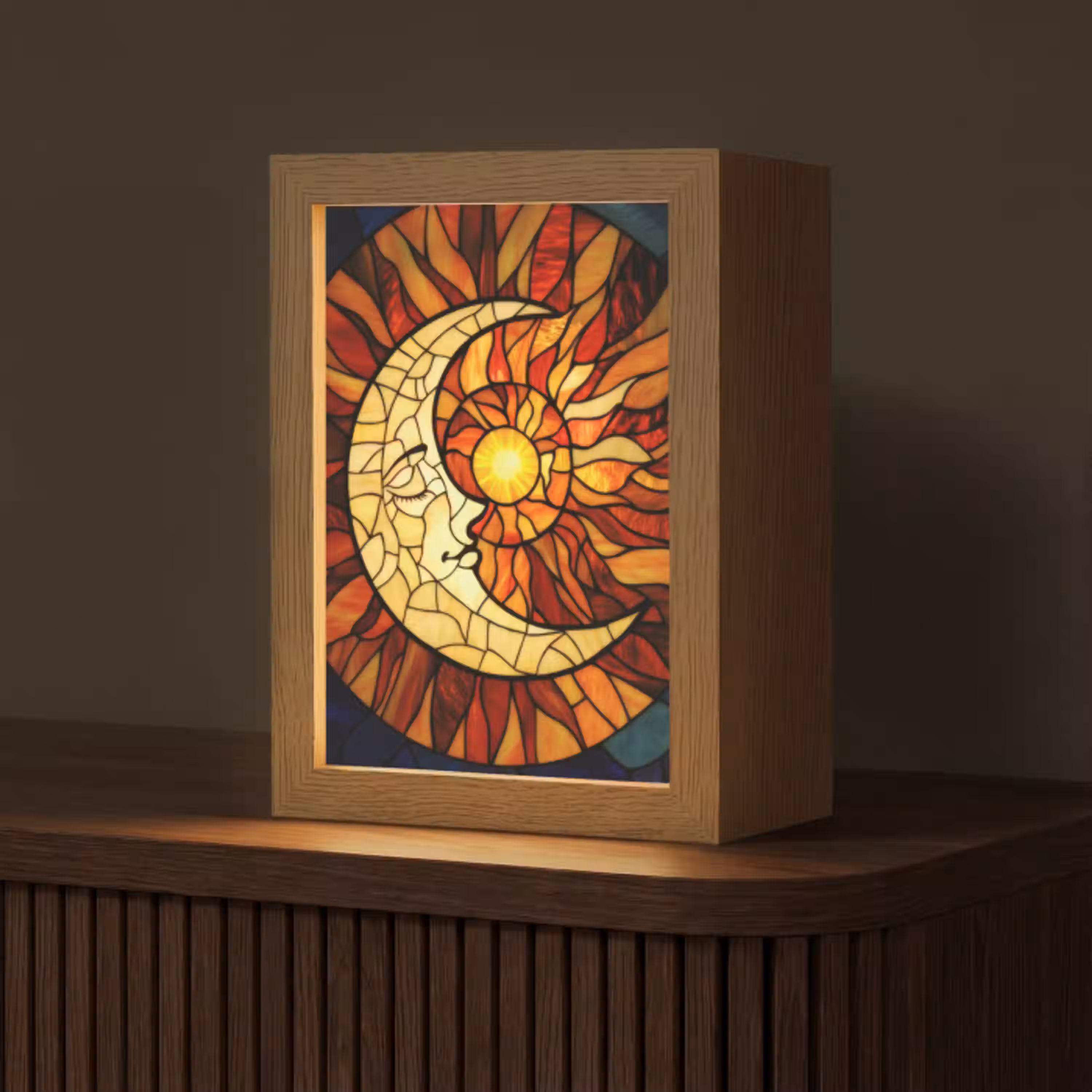 Mozaïek - Glas - Maan - Donkerblauw Light Box met kabel (Tafellamp) klein -z3d_website