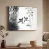 Eenden - Waterlelies - Riet - Zwart Textielframe zwart klein -sfeer3