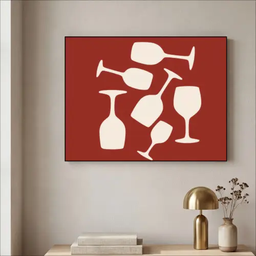 Wijnglazen - Silhouetten - Wit Textielframe zwart klein -sfeer2