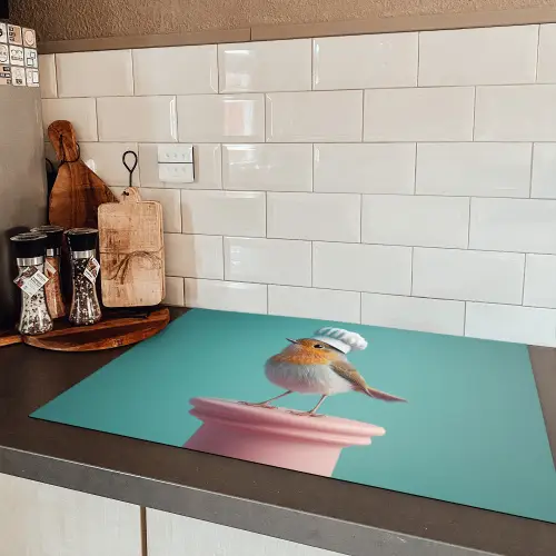 Roodborstje - Vogel - Koksmuts - Sokkel Inductie beschermer vinyl 3mm klein -sfeer3
