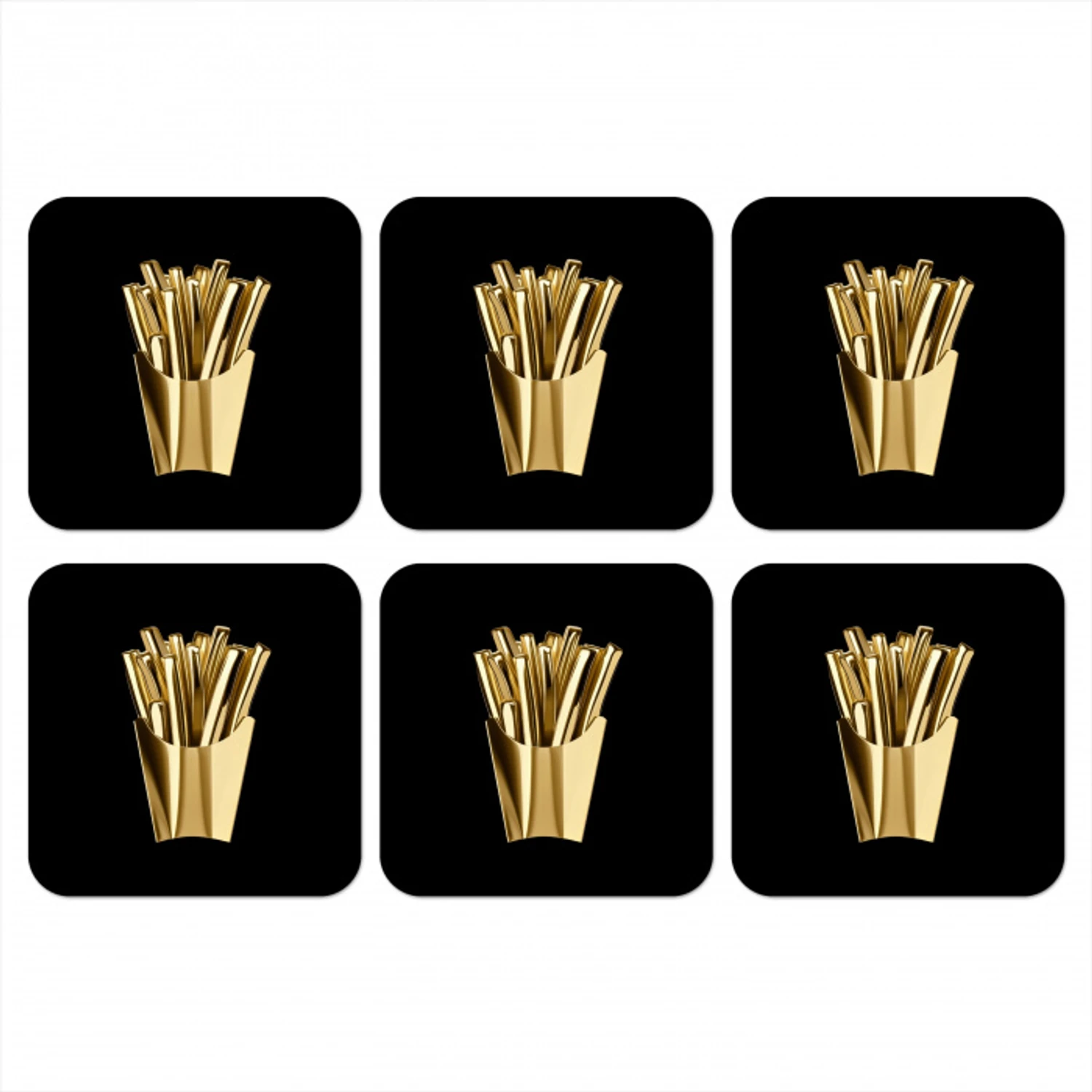 Friet - Goud - Chrome - Eten onderzetter kurk middel -3d