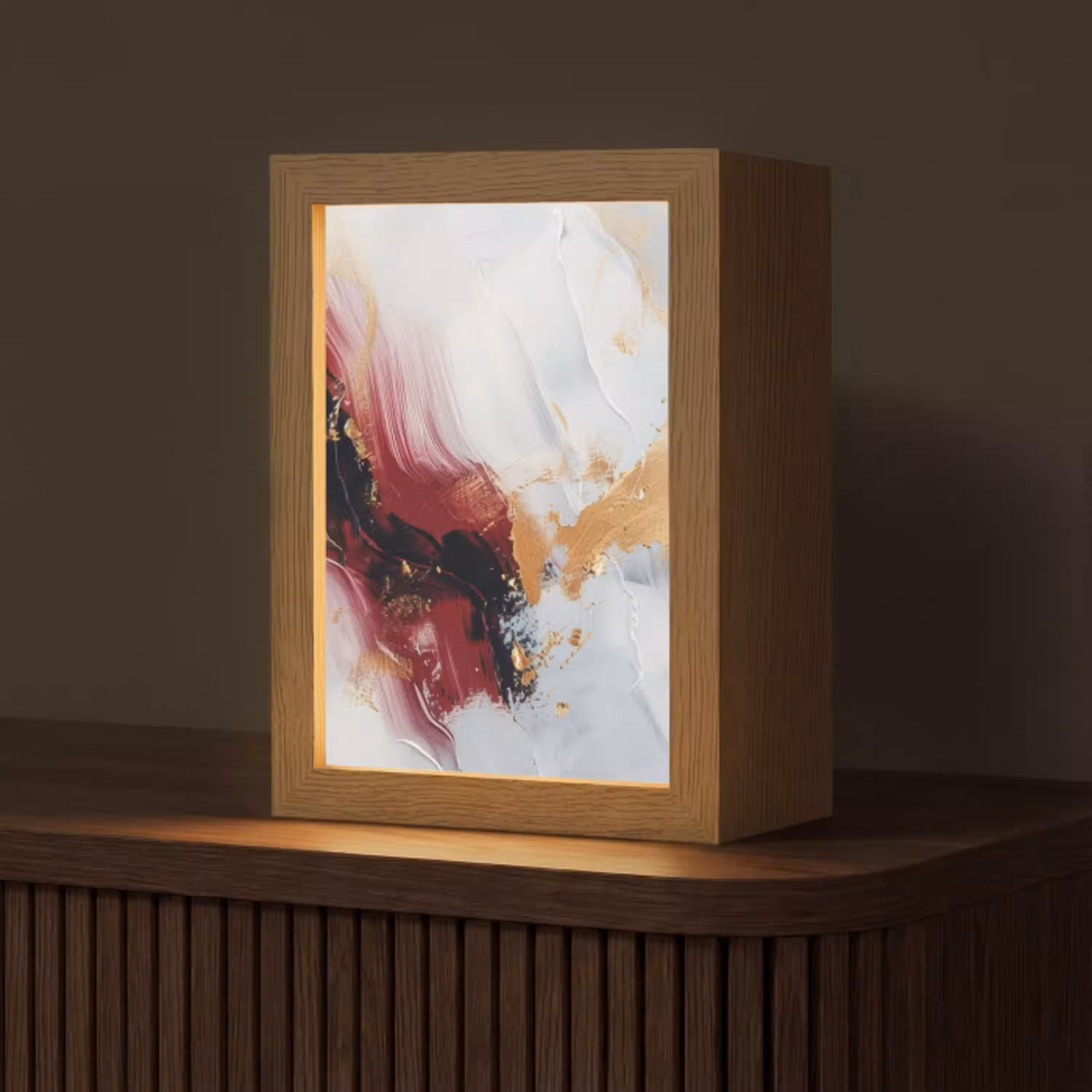 Rood - Abstract - Goud - Modern Light Box met kabel (Tafellamp) klein -z3d_website