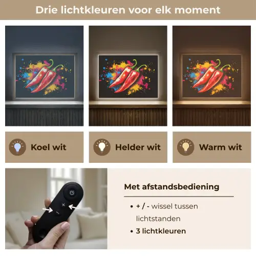 Peper - Graffiti - Verf - Abstract - Modern - Kleurrijk Light Box met batterij (Wandlamp) middel -USP_lichtkleurNL