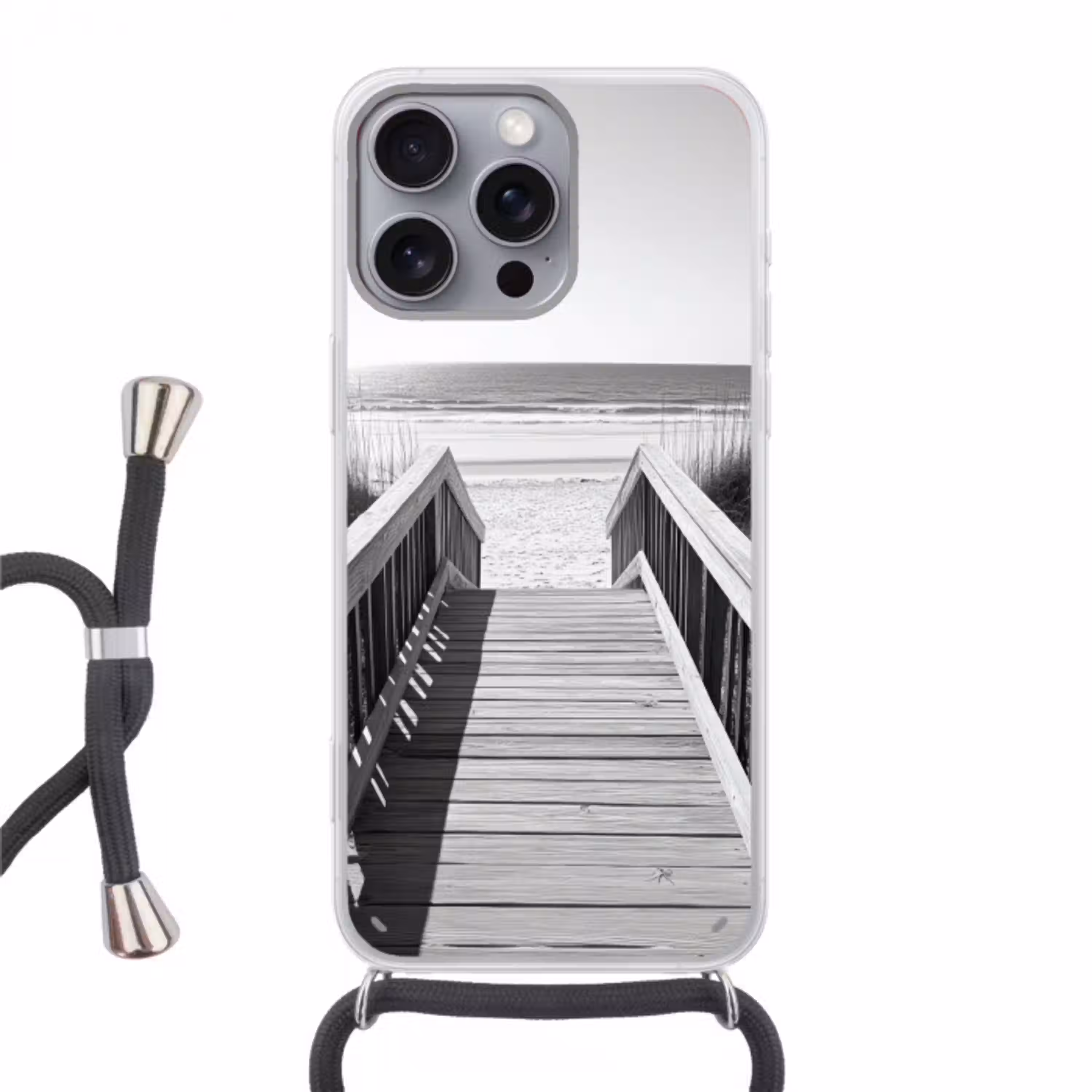 Loopbrug - Hout - Strand - Zee Hoesje iPhone 16 Pro Max met koord klein -3d