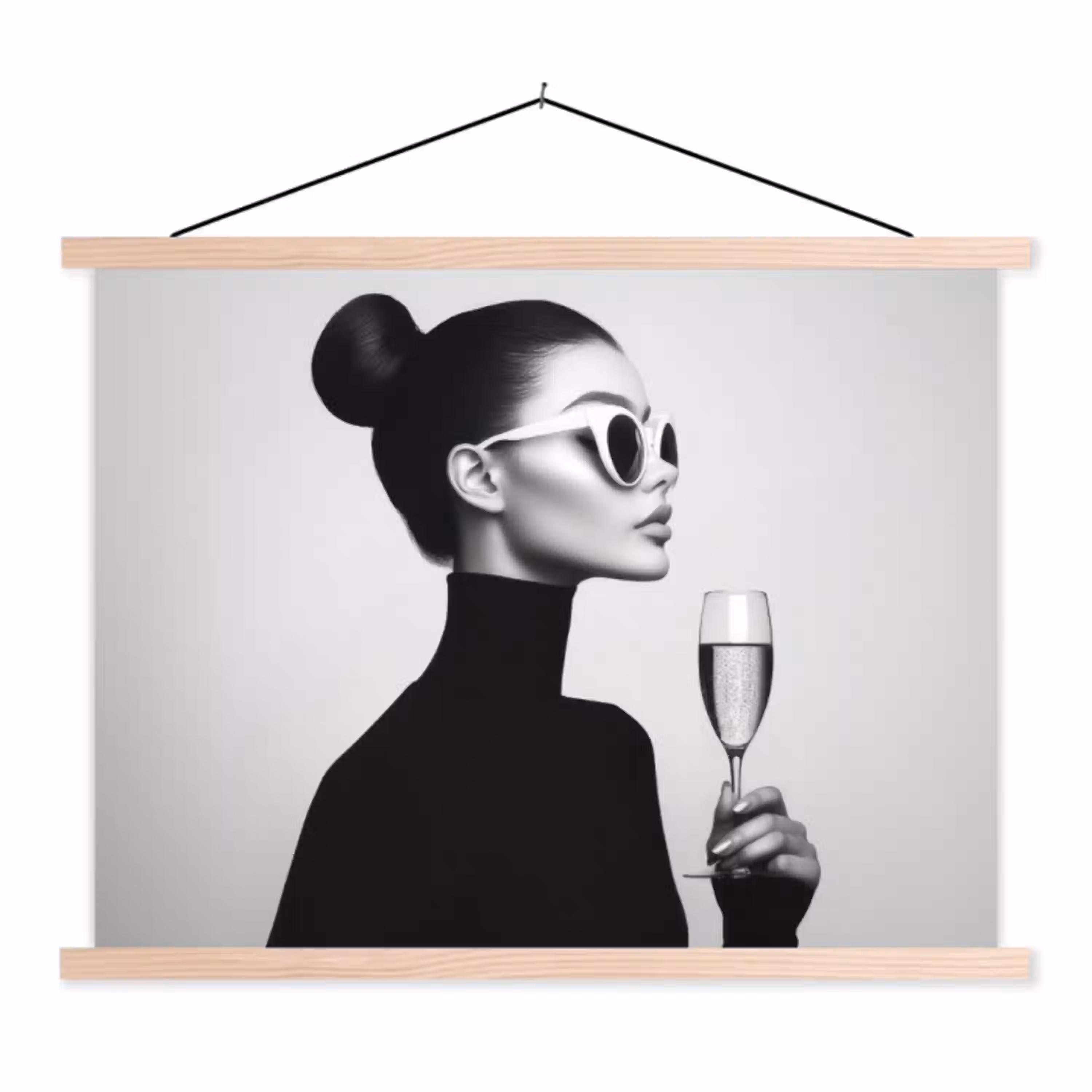 Vrouw - Champagne - Modern textielposter latten blank klein -3d
