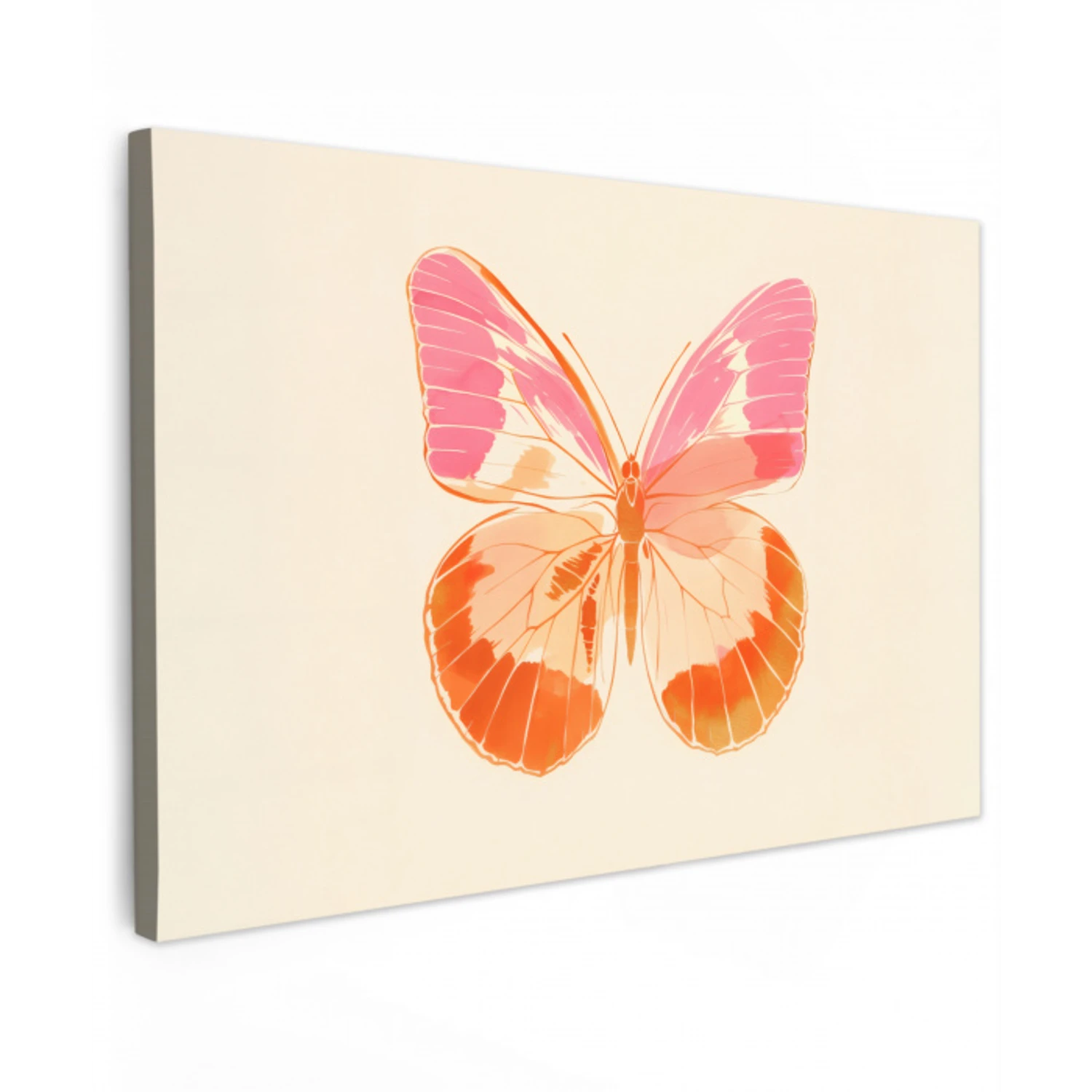 Oranje - Vlinder - Minimalistisch Tuinposter op houten frame 2 cm dik klein -3d