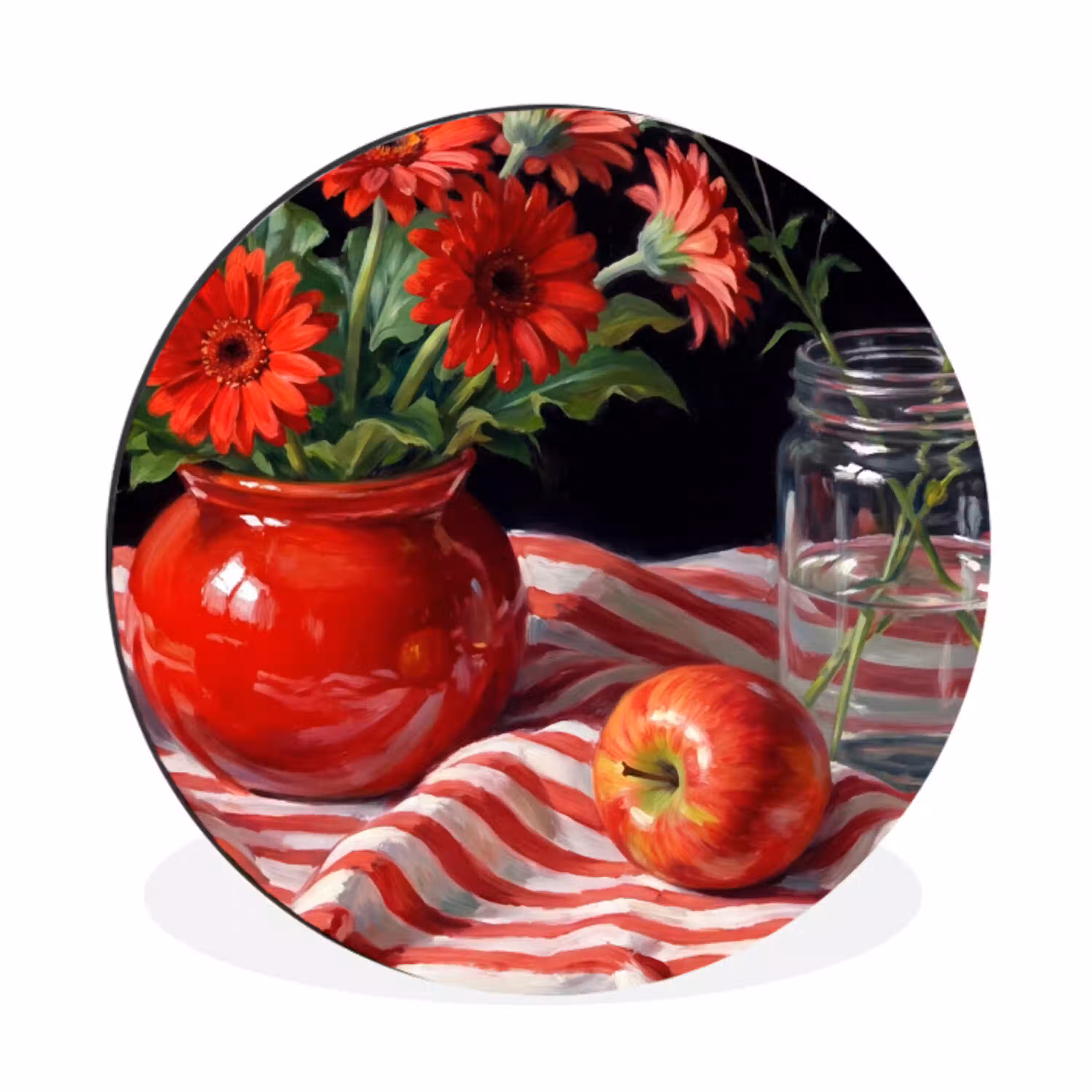 Rode bloemen - Vaas Wandcirkel aluminium klein -3d