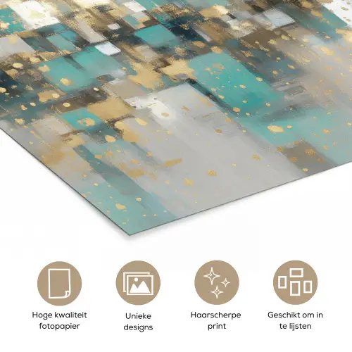 Abstract - Blokken - Goud - Skyline poster papier klein -closeup_NL