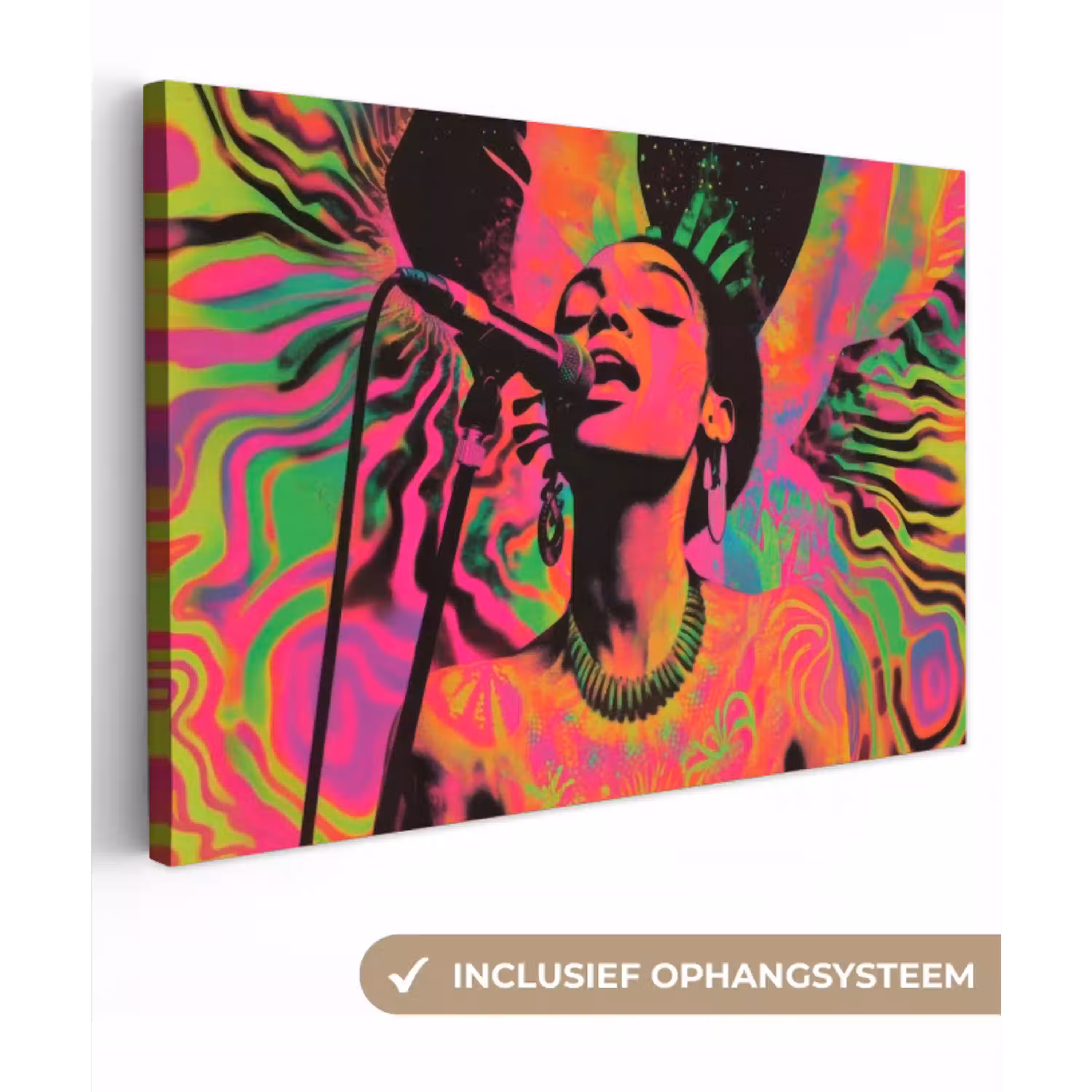 Vrouw - Microfoon - Neon canvas 2cm klein -3d