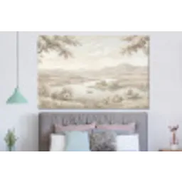 Rivierlandschap - Bergen - Natuur - Vintage - Beige forex 5mm xxl -slaapkamer