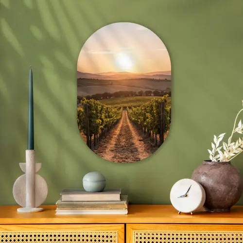 Wijngaard - Zonsondergang - Landschap Wandcirkel Ovaal Forex klein -sfeer2