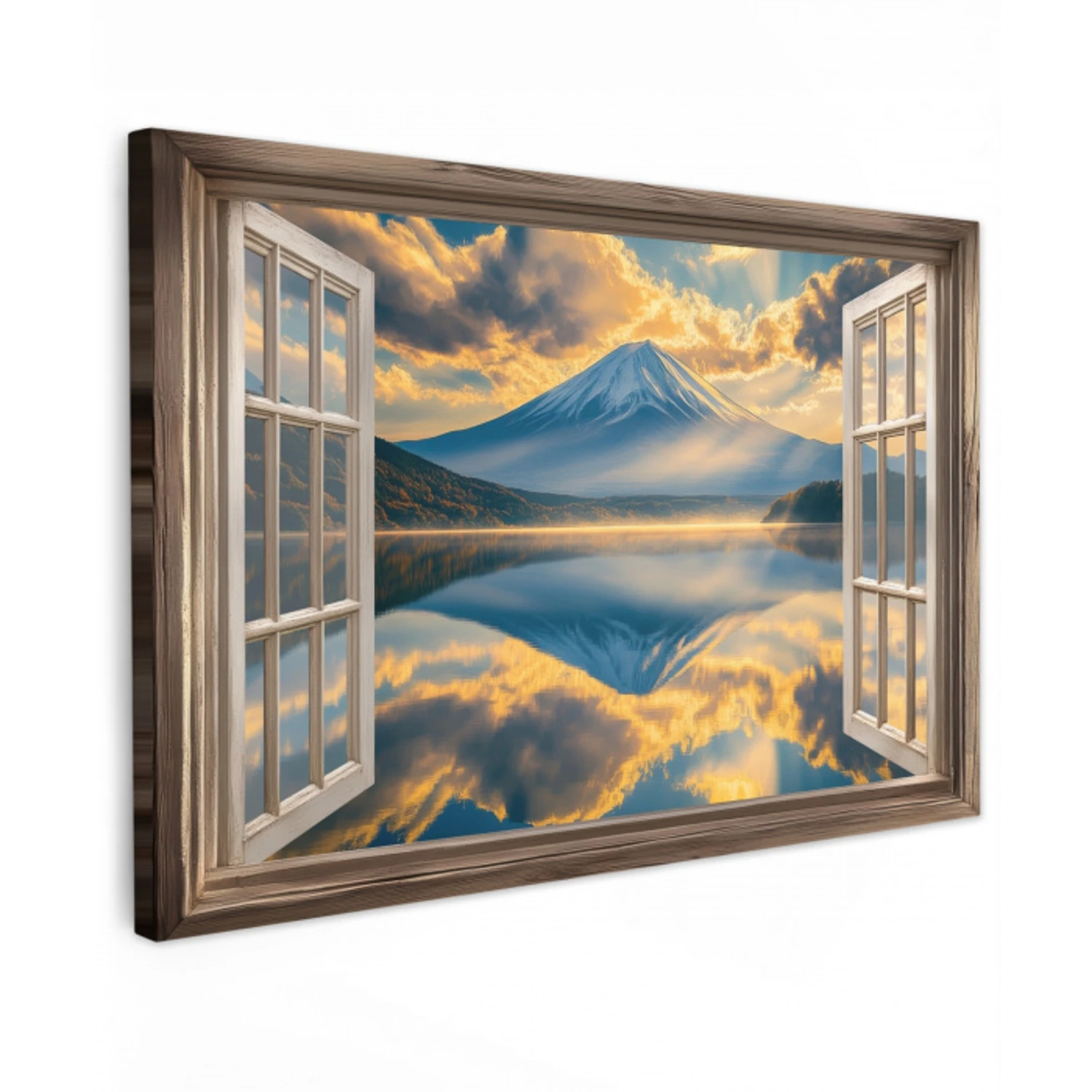 Doorkijk - Landschap - Bergen - Uitzicht - Raam Tuinposter op houten frame 2 cm dik klein -3d