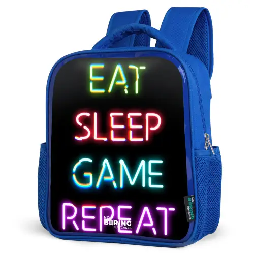 Qoute met neon lichten Kinderrugzak - Blauw middel -schuin