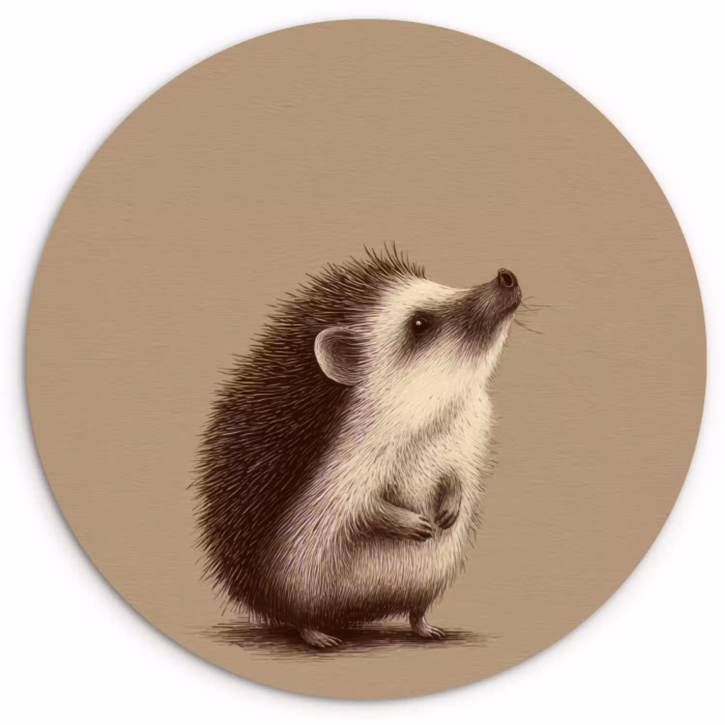 Egel - Snuitje - Bruin - Stekels Wandcirkel kunststof plaat 5mm dik klein -3d