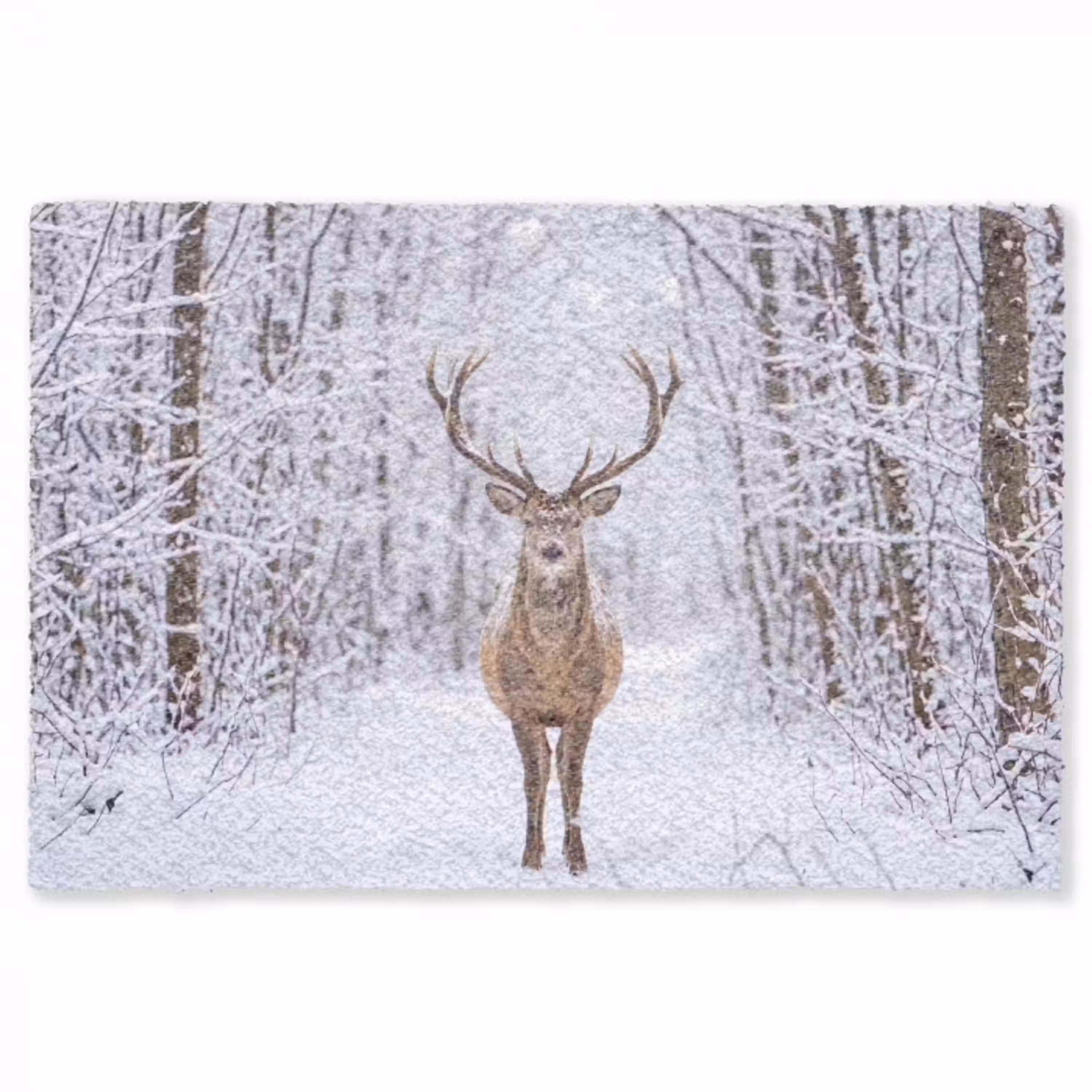 Hert - Winter - Bos - Natuur - Wit Vloerkleed Rechthoek klein -3d