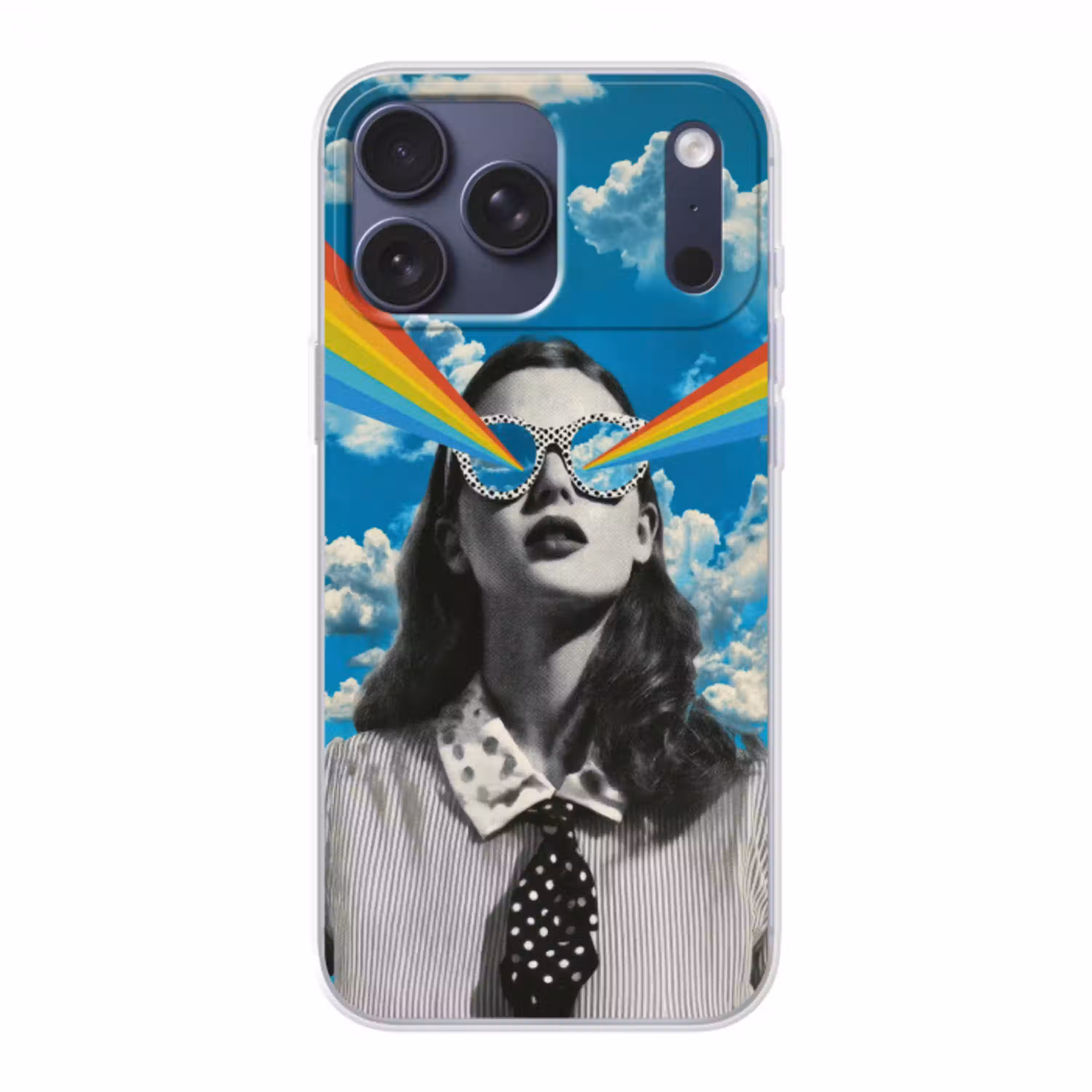 Vrouw - Bril - Regenboog - Wolken Telefoonhoesje iPhone 17 Pro Max klein -3d