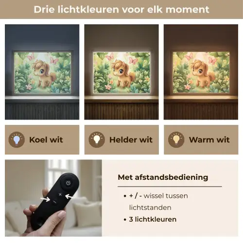Pony - Bruin - Cartoon - Vlinders Light Box met batterij (Wandlamp kind) middel -USP_lichtkleurNL