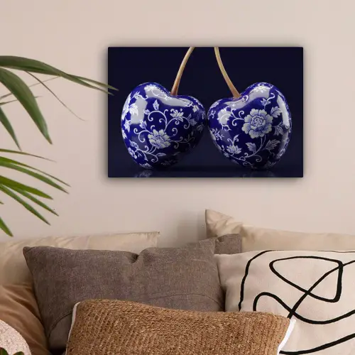 Porselein- Kersen - Delfts - Blauw canvas 2cm klein -sfeer1