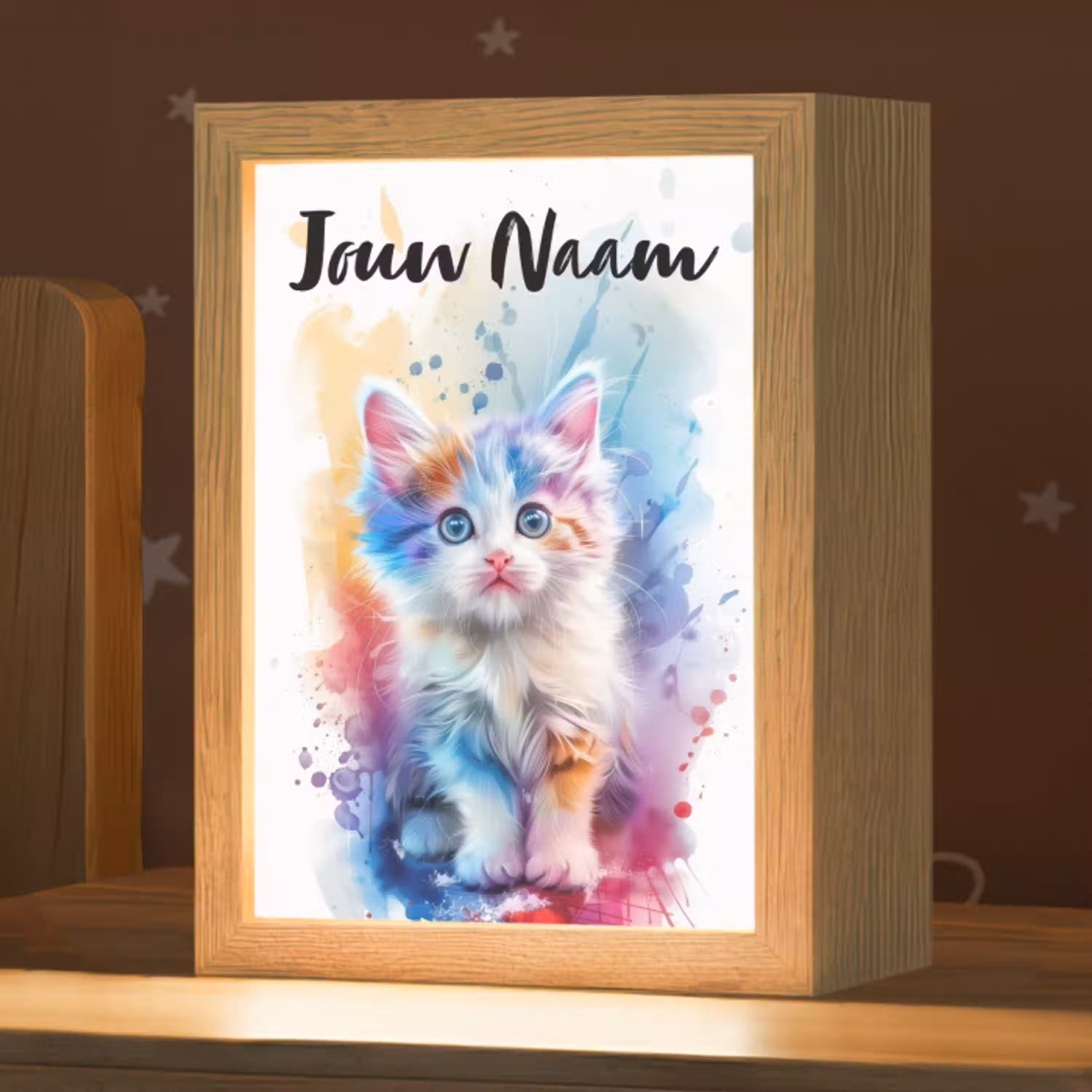 Kat - Kleurrijk - Verf - Dier - Wit Light Box met kabel (Kinderlampje) klein -zzz_3d_website