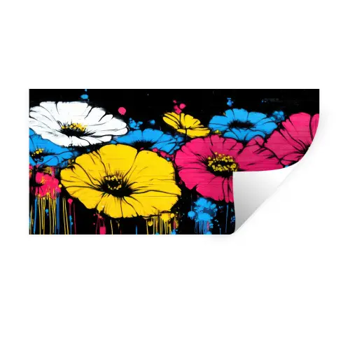 Graffiti - Bloemen - Kleur Muursticker klein -3d