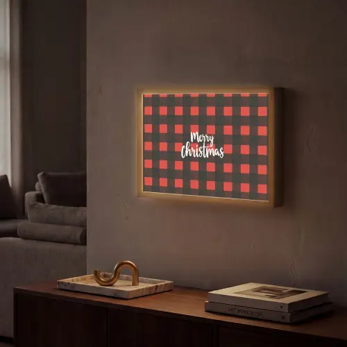 Geruit - Rood - Tekst - Christmas Light Box met batterij (Wandlamp) middel -sfeer1