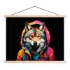 Graffiti - Wolf - Jas - Zwart textielposter latten blank klein -3d