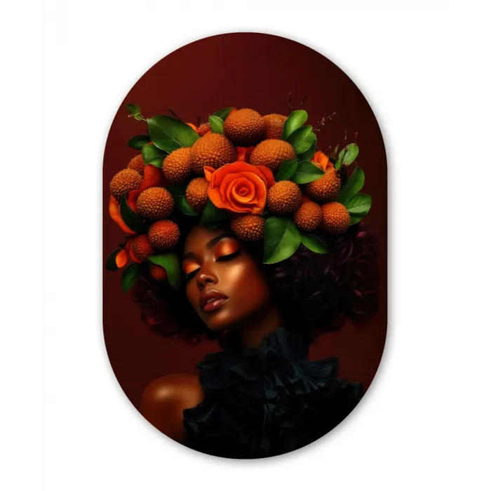 Vrouw - lychee - exotisch Wandcirkel Ovaal Glas middel -3d