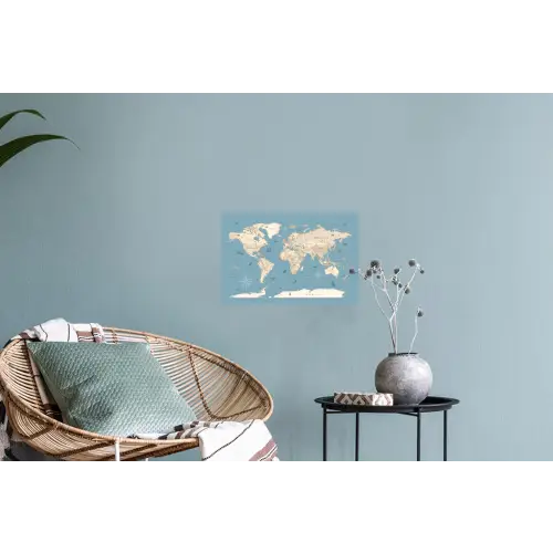 Wereldkaart - Oceaan - Realistisch - Blauw Muursticker klein -plant